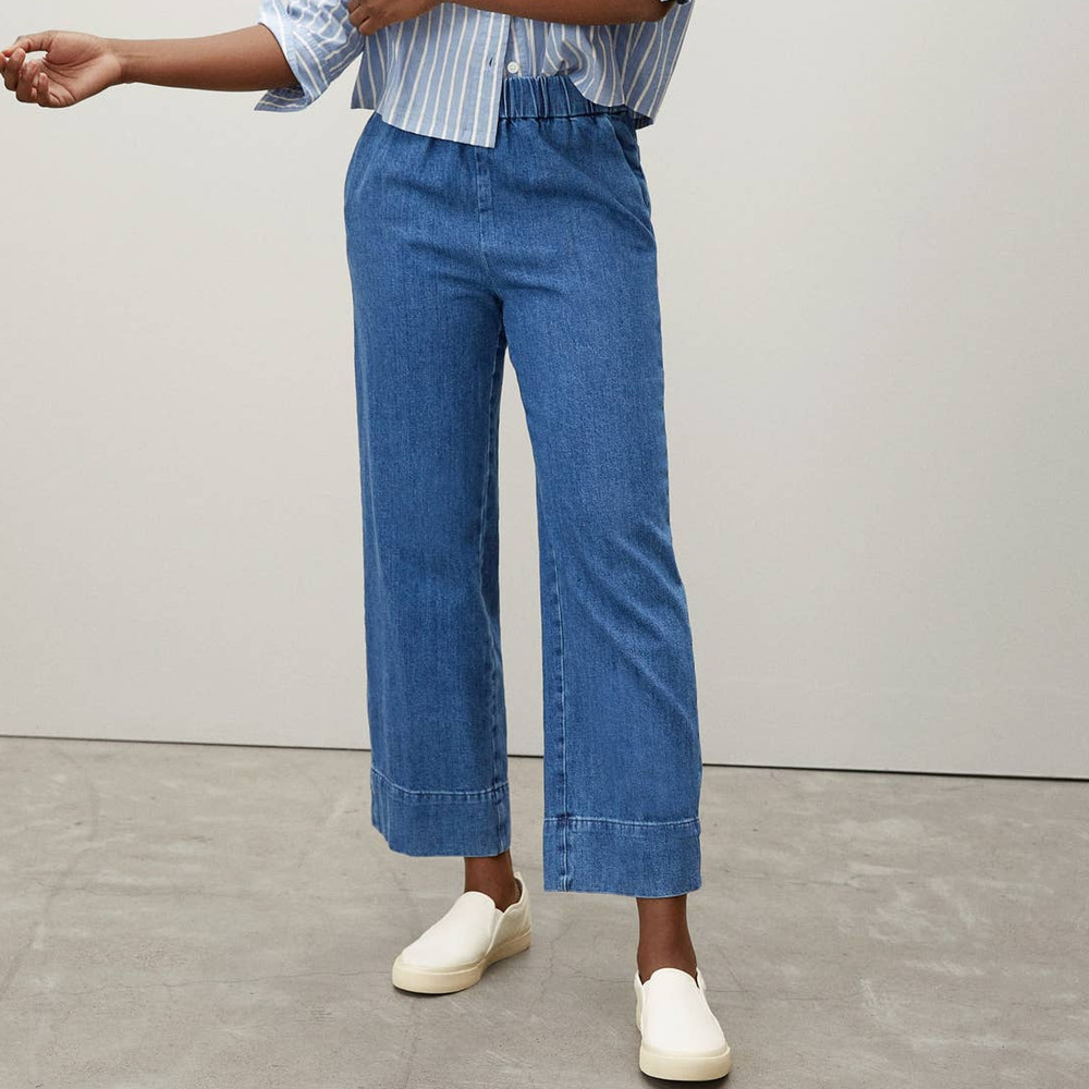 Everlane Women's Size 14 the Easy Jean Straight-Leg Elastic Pull On Waist Blue